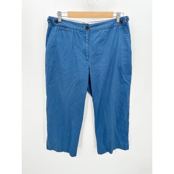 Lands' End Womens Blue Cotton Cropped Chino Wide Leg Pants Size 12 High Waisted - Picture 1 of 10